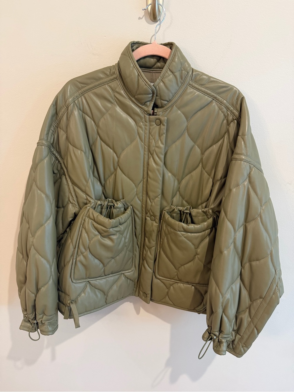 Zara Leather Quilted Olive Green Women's Jacket